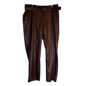 Marc New York Andrew Marc Brown Faux Leather Wide Leg Pants Belted Size 6 Gold